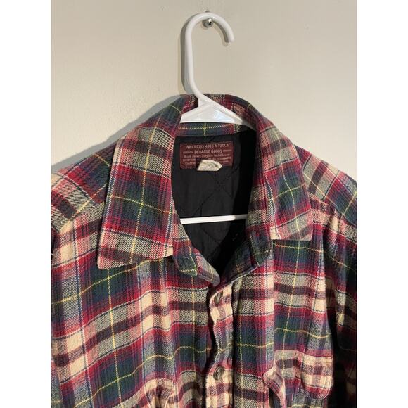 Vtg 90’s Y2K Abercrombie & Fitch Plaid FLANNEL Quilted HUNTING Thermal Coat L - Picture 2 of 9